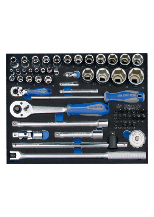 97560MRV01 1/4" und 1/2" Steckschlüsselset, metrisch, EVAWAVE, mit Zubehör - 60 tlg.