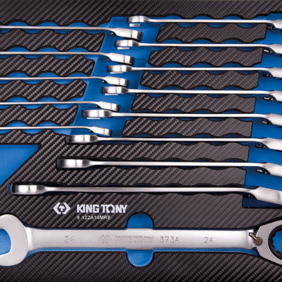9122A14MRE Ratschen-Ring-Maulschlüssel-Set, verstellbar, mit Sicherungsring, EVAWAVE - 14 tlg.