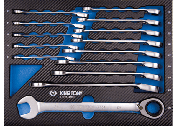 9122A14MRE Ratschen-Ring-Maulschlüssel-Set, verstellbar, mit Sicherungsring, EVAWAVE - 14 tlg.