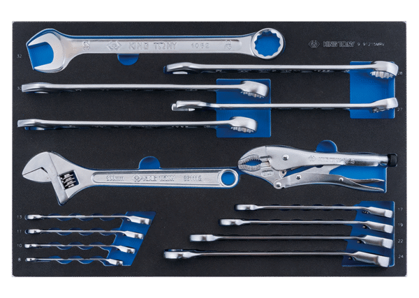 991215MRV Ratschen-Ring-Maulschlüssel-Set, Einmaulschlüssel verstellbar, Universal-Gripzange, EVAWAVE - 15 tlg.