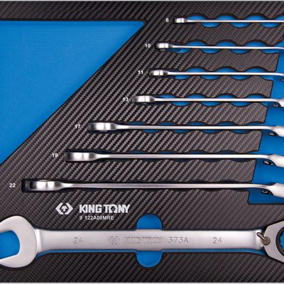 9122A08MRE Ratschen-Ring-Maulschlüssel-Set, verstellbar, mit Sicherungsring, EVAWAVE - 8 tlg.
